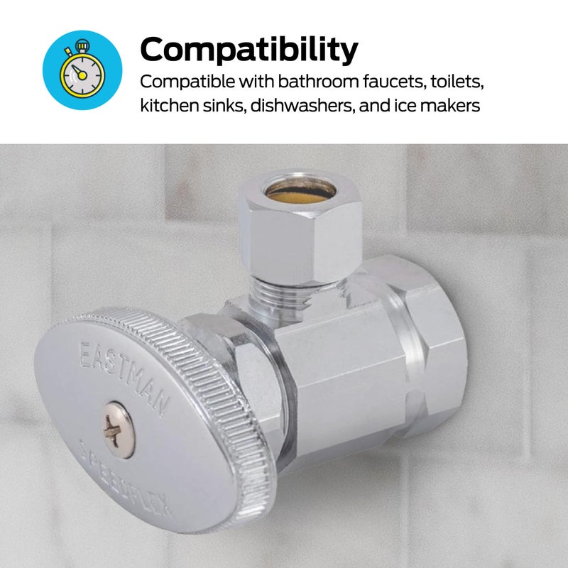 Eastman 1/2 Inch FIP x 3/8 Inch OD Compression Multi-Turn Angle Stop Valve with Brass Stem, Brass Plumbing Fittings, Chrome, 10809LF - Image 3